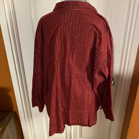 Anthony Richards Button Up Women’s 3X Long Sleeve Red Gold Lurex Stripe India - Picture 6 of 12